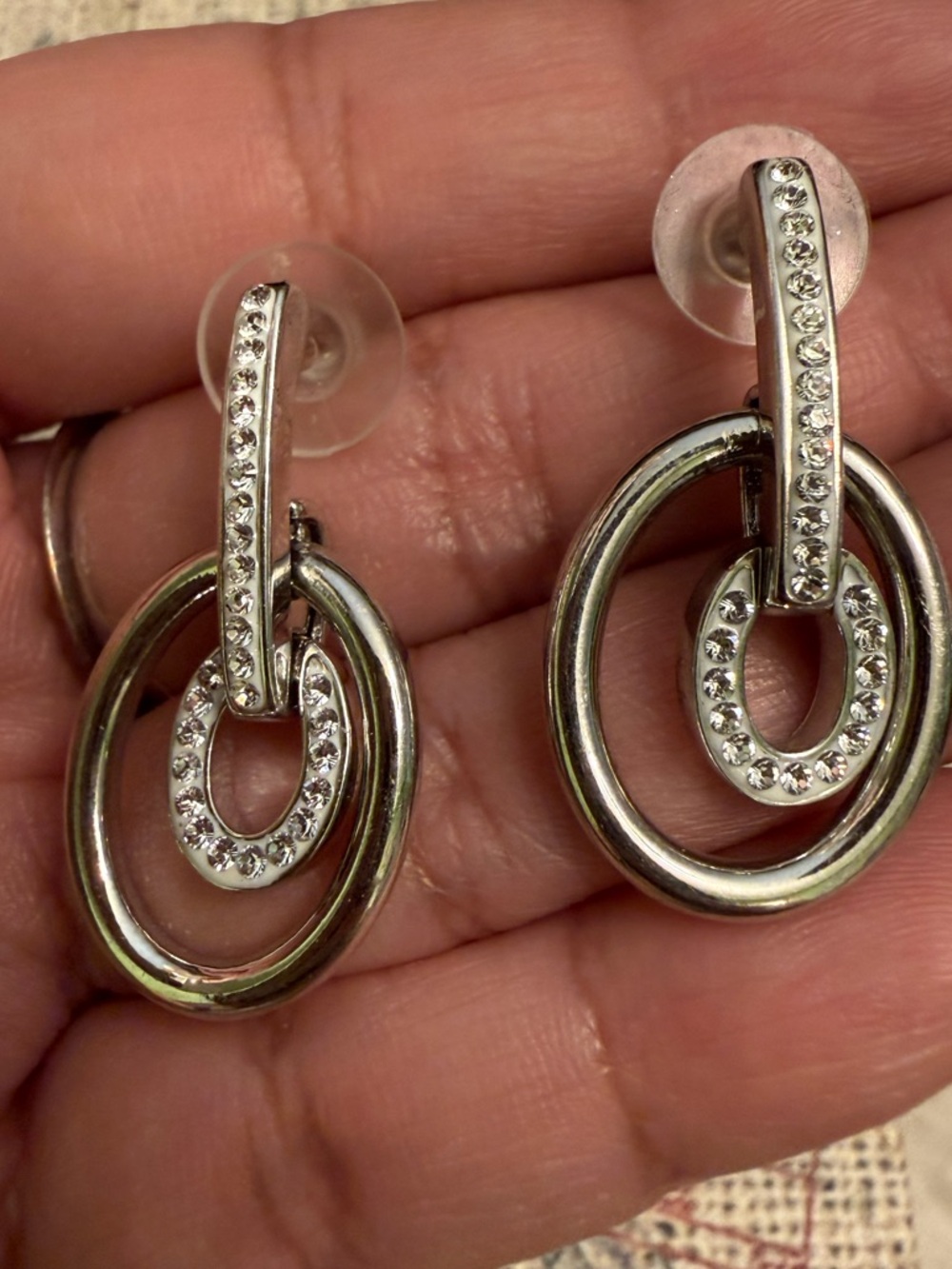 2 Piece Silver Cubic Zirconia Double Halo Earrings and V shaped Ring - Picture 3 of 8